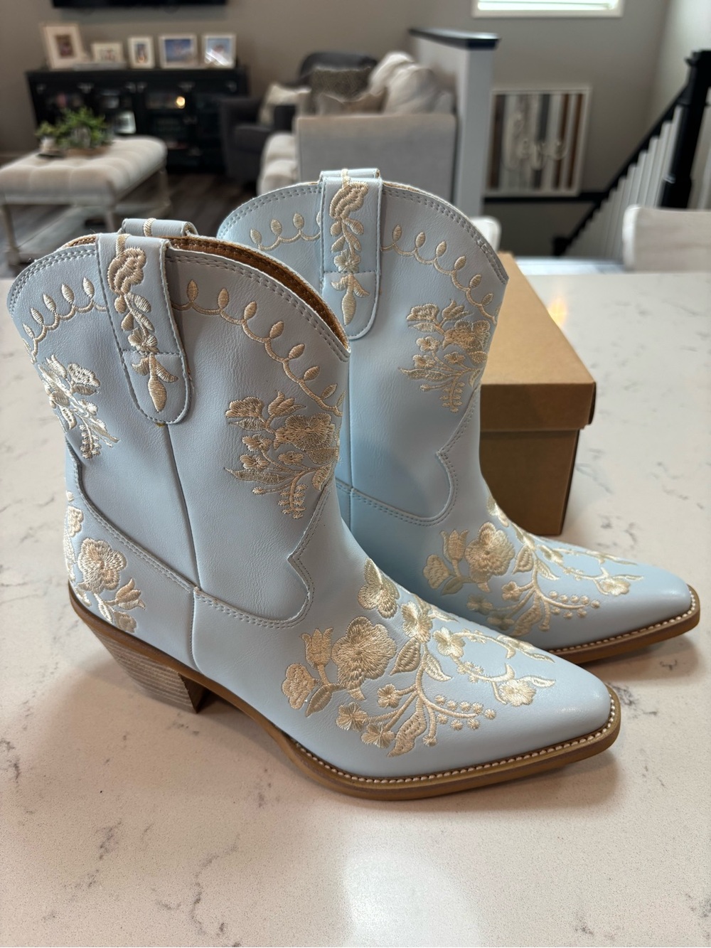New Mi.iM Light Blue Western Embroidered Ankle Boots
